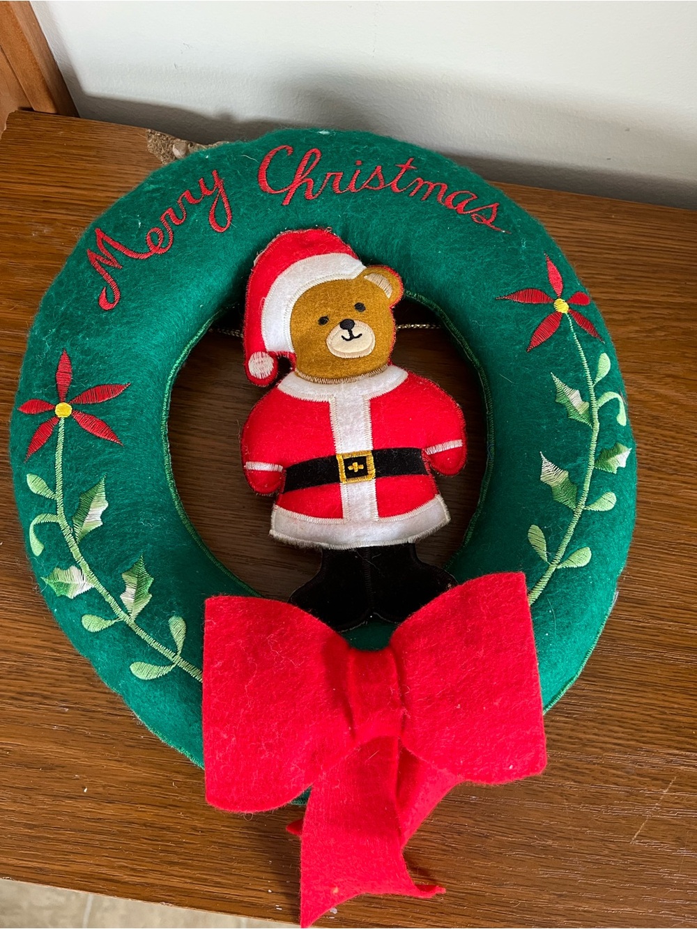Green and Red Teddy Bear Christmas Wreath Holiday Decoration